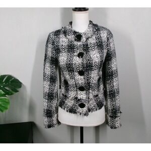 MAC & JAC Jacket Size XS Black White Tweed Plaid Large Button Long Sleeve